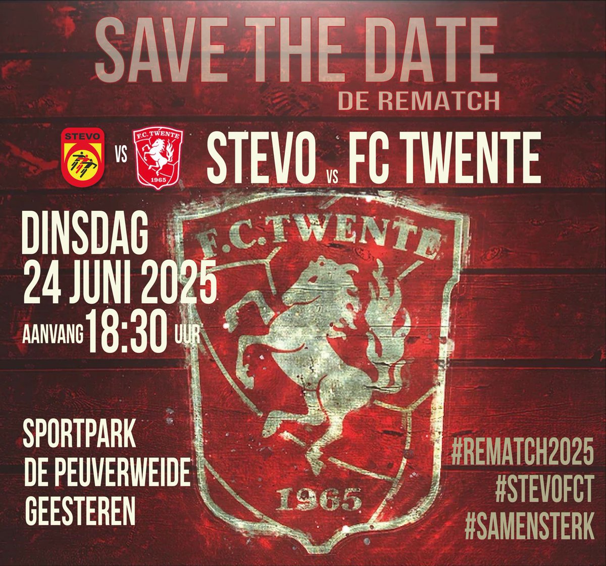 STEVO tegen FC Twente op dinsdag 24 juni.
Aanvang 18.30 uur op de Peuverweide
stevo.nl/home-nieuws/st…