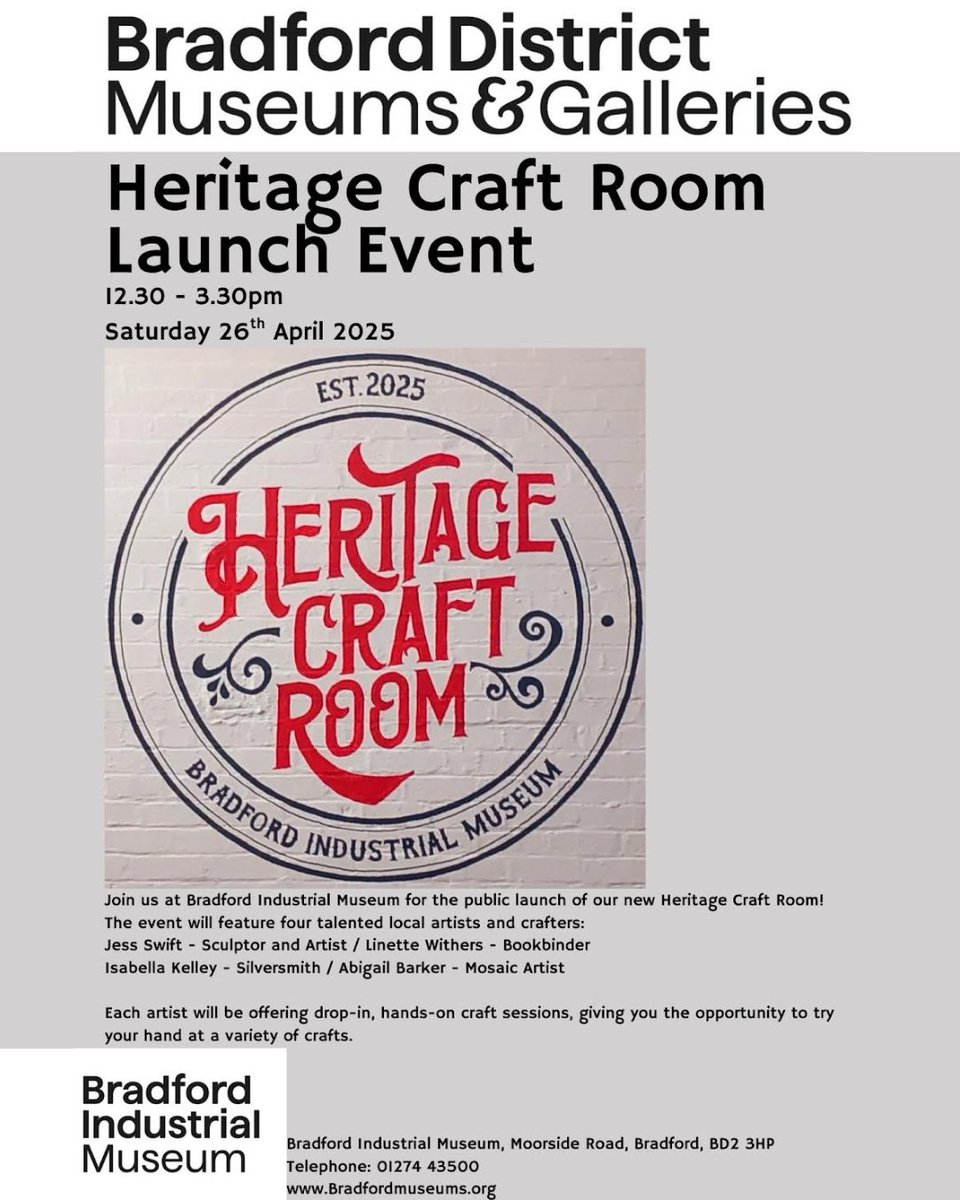 I’ve been invited to do a drop in pottery session at the launch of the brand new Heritage Craft Room at Bradford Industrial Museum!

I was in the initial meeting nearly 2 years ago to discuss what to do with the space, so im excited to be going back to see how it's turned out!