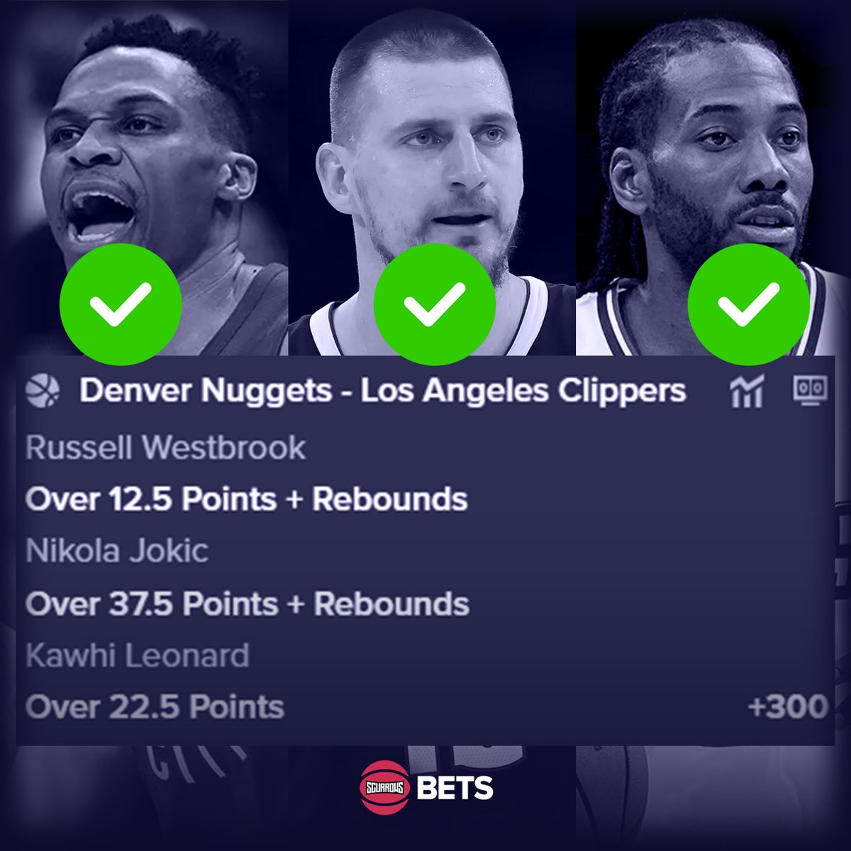 NBA Recap: 

Knicks - Pistons Parlay❌
Nuggets - Clippers Parlay ✅ (+300) 💰
