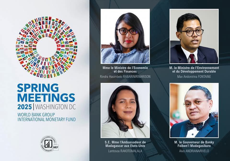 🟢 Ouverture ce 21 avril à Washington DC du « Spring Meetings » FMI &amp; Banque mondiale.  
🇲🇬 Madagascar y participe activement, avec un focus sur l'emploi comme voie vers la prospérité.  
🤝 Réunions bilatérales &amp; ateliers sectoriels en vue !  
#SpringMeetings #FMI #BanqueMondiale