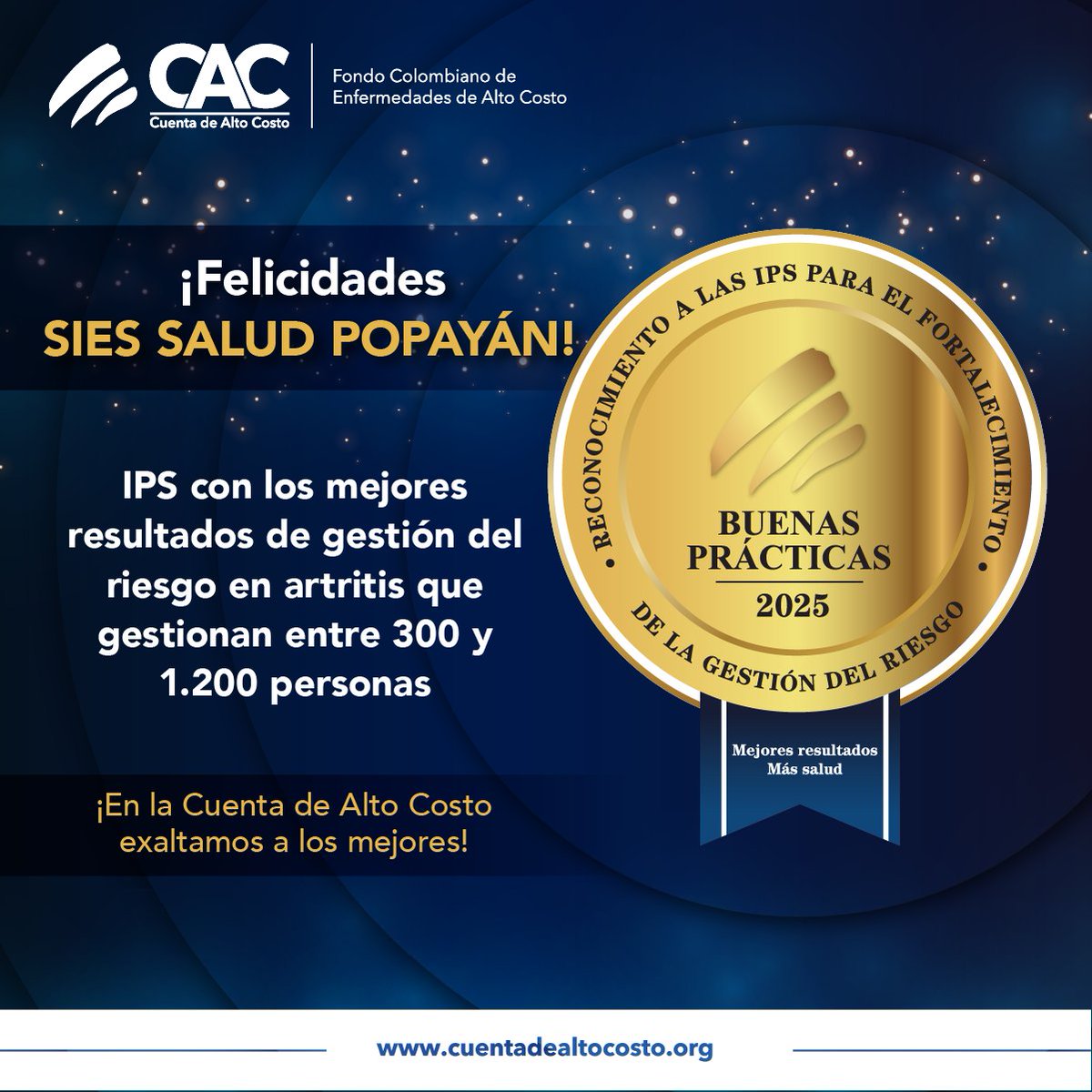 CuentaAltoCosto's tweet photo. #RankingCAC 🏅Reconocimiento a las IPS con los mejores resultados de gestión del riesgo en artritis.
Los prestadores con los mejores resultados son:
Cayre Sede Chicó
SIES Salud Sede Popayán @SiesSaludIPS
Medicarte Sede Tunja
¡Felicidades! https://t.co/okd23NWl03