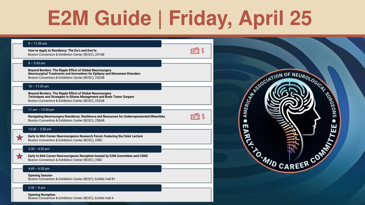 youngneuros's tweet image. Explore the lineup of key sessions and events scheduled for Friday, April 25 at #AANS2025. ow.ly/rPBr50VFJkV