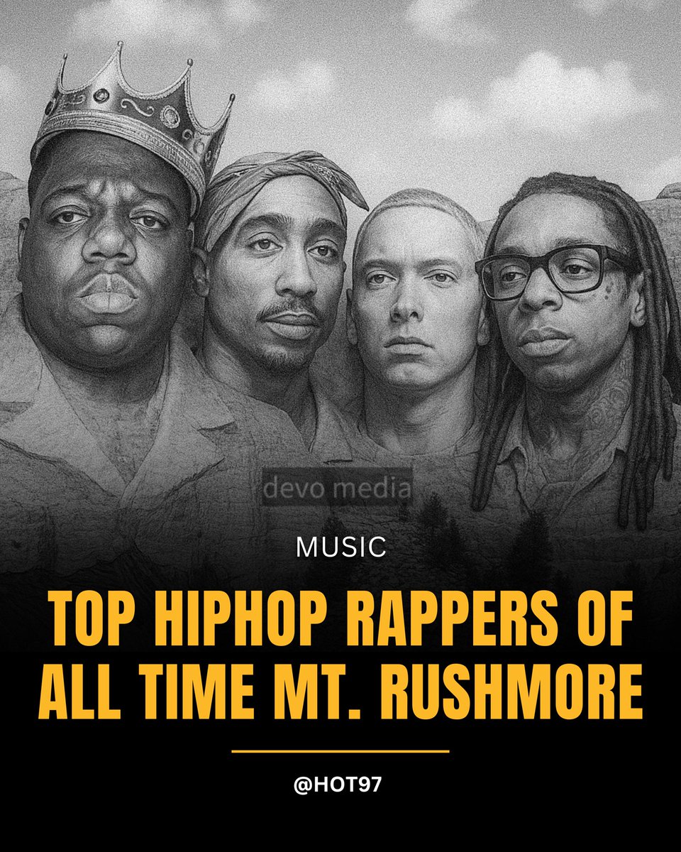 HOT97's tweet image. Do y’all agree with this? 👇👀🔥 #2Pac #Biggie #Eminem #LilWayne #mountrushmore #hiphop