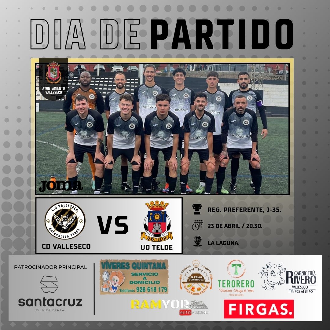 CD Valleseco Naturaleza Verde GC (@cdvallesecogc73) on Twitter photo ๐ด Dรญa de partido.
โก๏ธ El primer equipo recibirรก maรฑana a la UD Telde para disputar la 35ยช jornada de la competiciรณn liguera. 
ยกCon todo equipo! โ๏ธ
#๐ฅ๐๐๐๐๐๐ฎ๐๐๐๐๐๐ถ๐๐น๐๐๐๐๐๐๐ค๐ค ๐ด Dรญa de partido.
โก๏ธ El primer equipo recibirรก maรฑana a la UD Telde para disputar la 35ยช jornada de la competiciรณn liguera. 
ยกCon todo equipo! โ๏ธ
#๐ฅ๐๐๐๐๐๐ฎ๐๐๐๐๐๐ถ๐๐น๐๐๐๐๐๐๐ค๐ค
