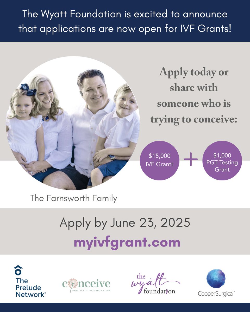 🎉 Don’t Miss Out on This IVF Grant Opportunity! 🎉
Take the next step toward growing your family and apply now for a chance to receive a $15,000 IVF grant — plus an additional $1,000 for genetic testing! 
📆  Application Deadline: Monday, June 23 at 11:59PM
🌐 Check eligibility