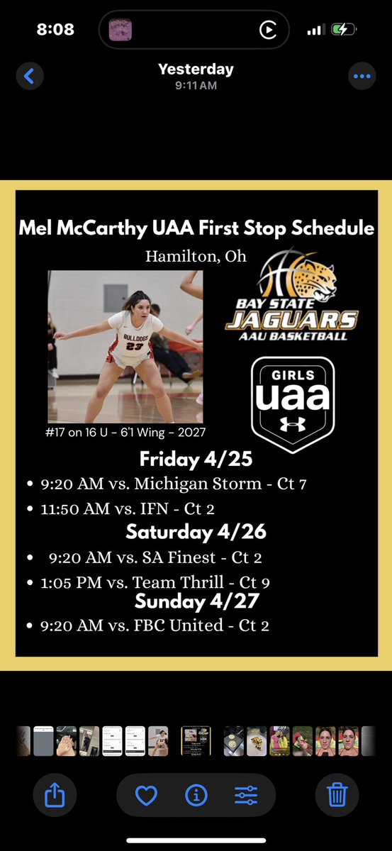Mel McCarthy (@melmccarthyyy) on Twitter photo So excited to get on the road this weekend with the jags! Here is my schedule for Spooky Nook, OH 🐆💛 <a href="/BayStateJags/">Bay State Jaguars</a> <a href="/LaurieBollin/">LAURIE BOLLIN</a> <a href="/TheCoachGibbs/">Kevin Gibbs</a> So excited to get on the road this weekend with the jags! Here is my schedule for Spooky Nook, OH 🐆💛 <a href="/BayStateJags/">Bay State Jaguars</a> <a href="/LaurieBollin/">LAURIE BOLLIN</a> <a href="/TheCoachGibbs/">Kevin Gibbs</a>
