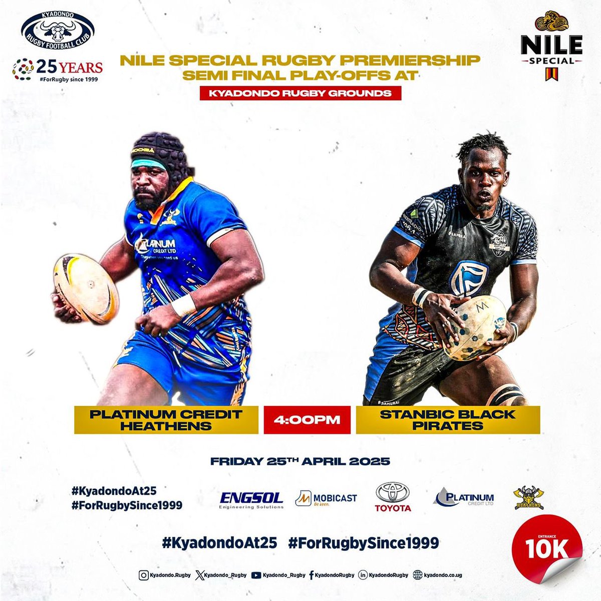 Kyadondo Rugby Football Club (@kyadondo_rugby) on Twitter photo UPDATE:
2 games at Kyadondo this Friday.
2:00pm- <a href="/Thunderbirdsrug/">Thunderbirds Rugby Club</a> vs <a href="/shewolvesrfc/">She Wolves RFC</a>
4:00pm- <a href="/HeathensRFC/">HEATHENS RUGBY CLUB</a> vs <a href="/piratesrugbyUG/">PIRATES RUGBY</a>
#KyadondoAt25 #ForRugbySince1999 UPDATE:
2 games at Kyadondo this Friday.
2:00pm- <a href="/Thunderbirdsrug/">Thunderbirds Rugby Club</a> vs <a href="/shewolvesrfc/">She Wolves RFC</a>
4:00pm- <a href="/HeathensRFC/">HEATHENS RUGBY CLUB</a> vs <a href="/piratesrugbyUG/">PIRATES RUGBY</a>
#KyadondoAt25 #ForRugbySince1999