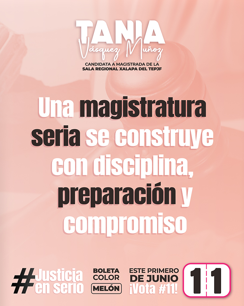 Tanis_Vas's tweet image. Una magistratura no se improvisa.
Se construye con años de estudio, vocación y la firme voluntad de hacer lo correcto.
¡VOTA 1️⃣1️⃣ en la boleta color melón el 01 de junio!👩‍⚖️
#vota11 #boletamelón #magistrada #vota1dejunio #JóvenesPorLaJusticia #VotoJoven #ParticipaciónCiudadana