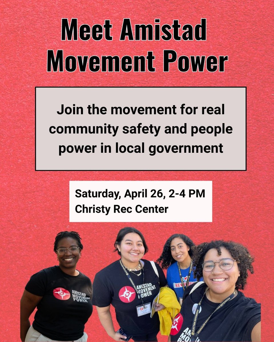 AmistadPower's tweet image. This Saturday! Join us at Christy Rec Center from 2-4pm to learn about the movement for real community safety and people power in city government.
The entrance to the rec center is through the playground on Webster Street. Food will be provided!