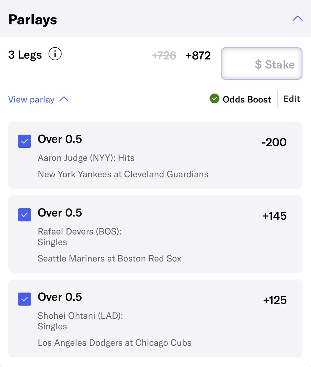 BetMGM is offering a 20% MLB Parlay Boost today... 

So we used AI-backed prop predictions from <a href="/rithmm_ai/">rithmm</a> to build a 3-leg parlay with the boost. 

What's your favorite MLB prop today? Drop it below in the replies👇