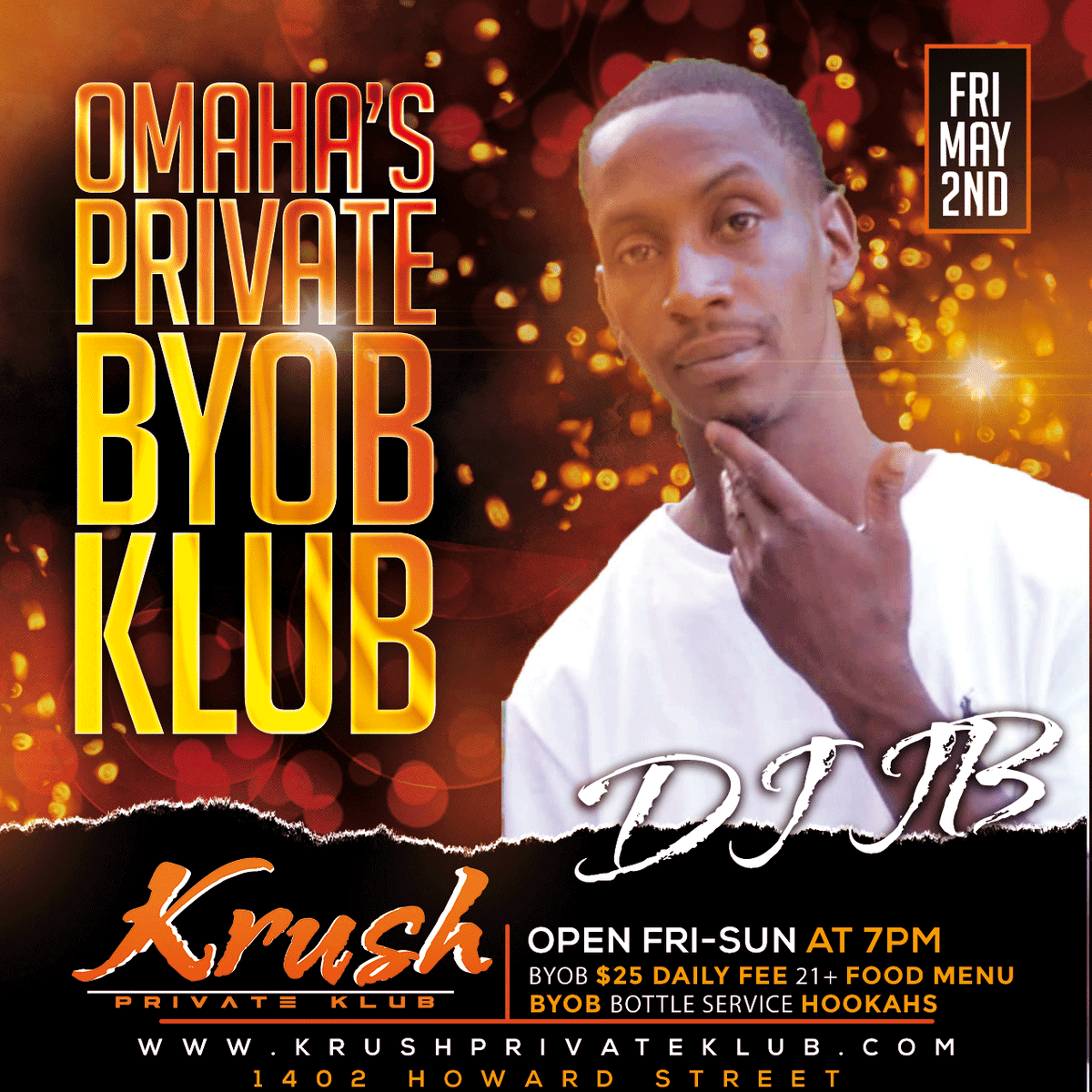 KrushOmaha's tweet photo. DJ @djjb402 is kicking off the grand opening of Krush Private Klub on Friday, May 2nd! 🔥 This isn’t your average night out - it’s a #BYOB experience, so bring your favorite bottle and let us handle the rest with our premium setup! https://t.co/oVp9MQQEGq