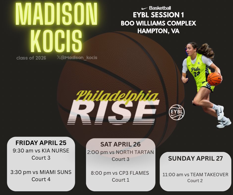 Here is my schedule for EYBL session 1 at Boo Williams‼️
