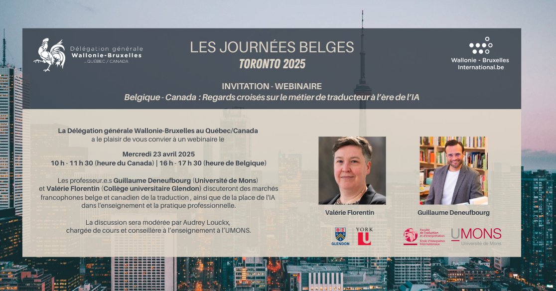 Délégation Wallonie-Bruxelles Québec/Canada (@walbru_qcca) on Twitter photo #DEMAIN
Assister au #webinaire : « Regards croisés sur le métier de traducteur à l'ère de l'IA »
#UMONS <a href="/GDeneufbourg/">Guillaume Deneufbourg</a> <a href="/GlendonCampus/">Glendon Campus YorkU</a>
📅 Merc. 23 avril 2025
🕰️10h/11h30 (CA) | 16h/17h30 (BE)
Inscription ► bit.ly/webinaire_trad…
<a href="/WalBru_QCCA/">Délégation Wallonie-Bruxelles Québec/Canada</a> <a href="/WBI_tweet/">WBI</a> <a href="/belgiumincanada/">Embassy of Belgium in Canada</a> #DEMAIN
Assister au #webinaire : « Regards croisés sur le métier de traducteur à l'ère de l'IA »
#UMONS <a href="/GDeneufbourg/">Guillaume Deneufbourg</a> <a href="/GlendonCampus/">Glendon Campus YorkU</a>
📅 Merc. 23 avril 2025
🕰️10h/11h30 (CA) | 16h/17h30 (BE)
Inscription ► bit.ly/webinaire_trad…
<a href="/WalBru_QCCA/">Délégation Wallonie-Bruxelles Québec/Canada</a> <a href="/WBI_tweet/">WBI</a> <a href="/belgiumincanada/">Embassy of Belgium in Canada</a>