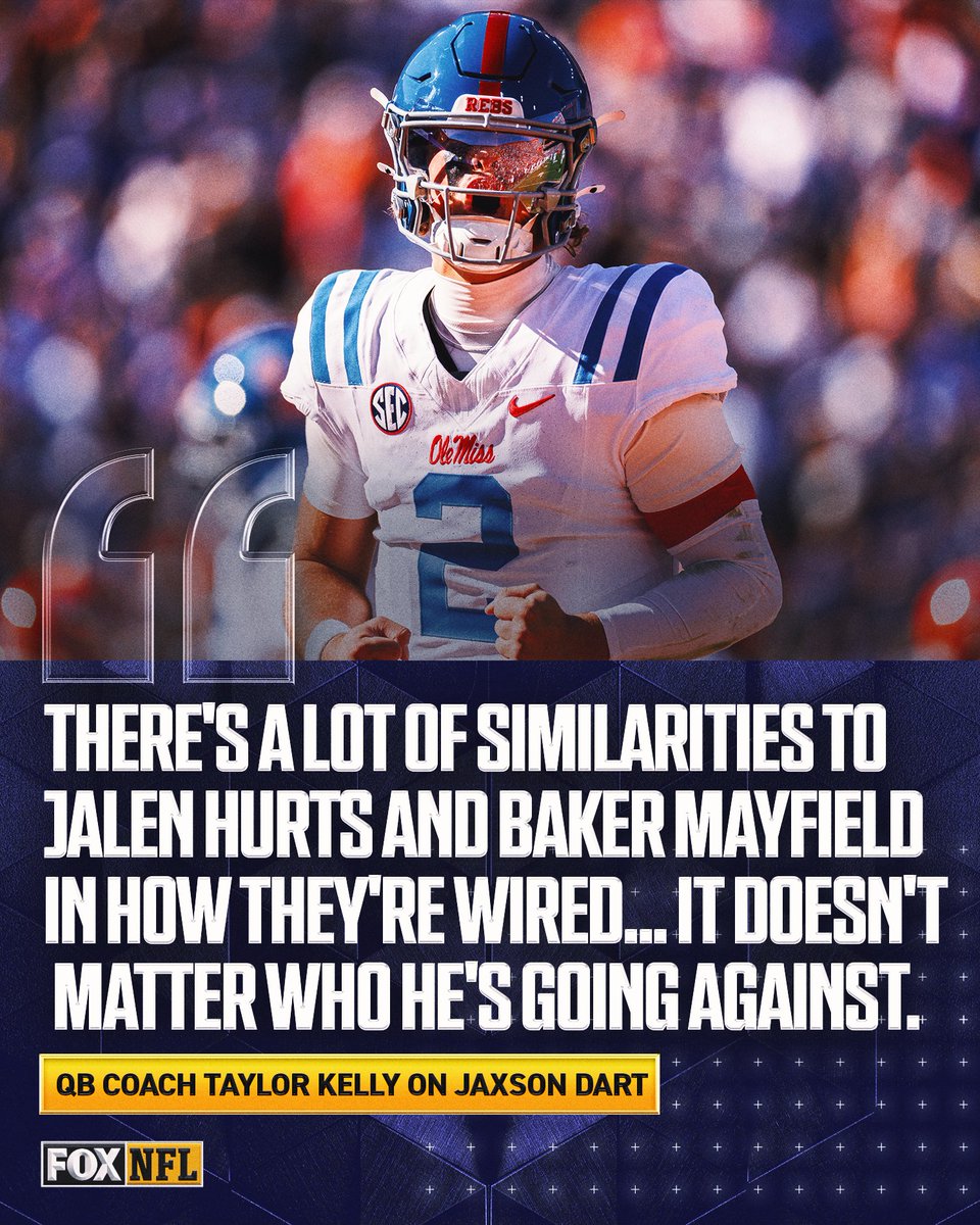 FOX Sports: NFL (@nflonfox) on Twitter photo Those close to <a href="/OleMissFB/">Ole Miss Football</a> QB Jaxson Dart say he has a desire to be the best of the best, and the team that takes him will recognize his subtle superpower.
✍️: <a href="/henrycmckenna/">Henry McKenna</a> | <a href="/CFBONFOX/">FOX College Football</a> Those close to <a href="/OleMissFB/">Ole Miss Football</a> QB Jaxson Dart say he has a desire to be the best of the best, and the team that takes him will recognize his subtle superpower.
✍️: <a href="/henrycmckenna/">Henry McKenna</a> | <a href="/CFBONFOX/">FOX College Football</a>