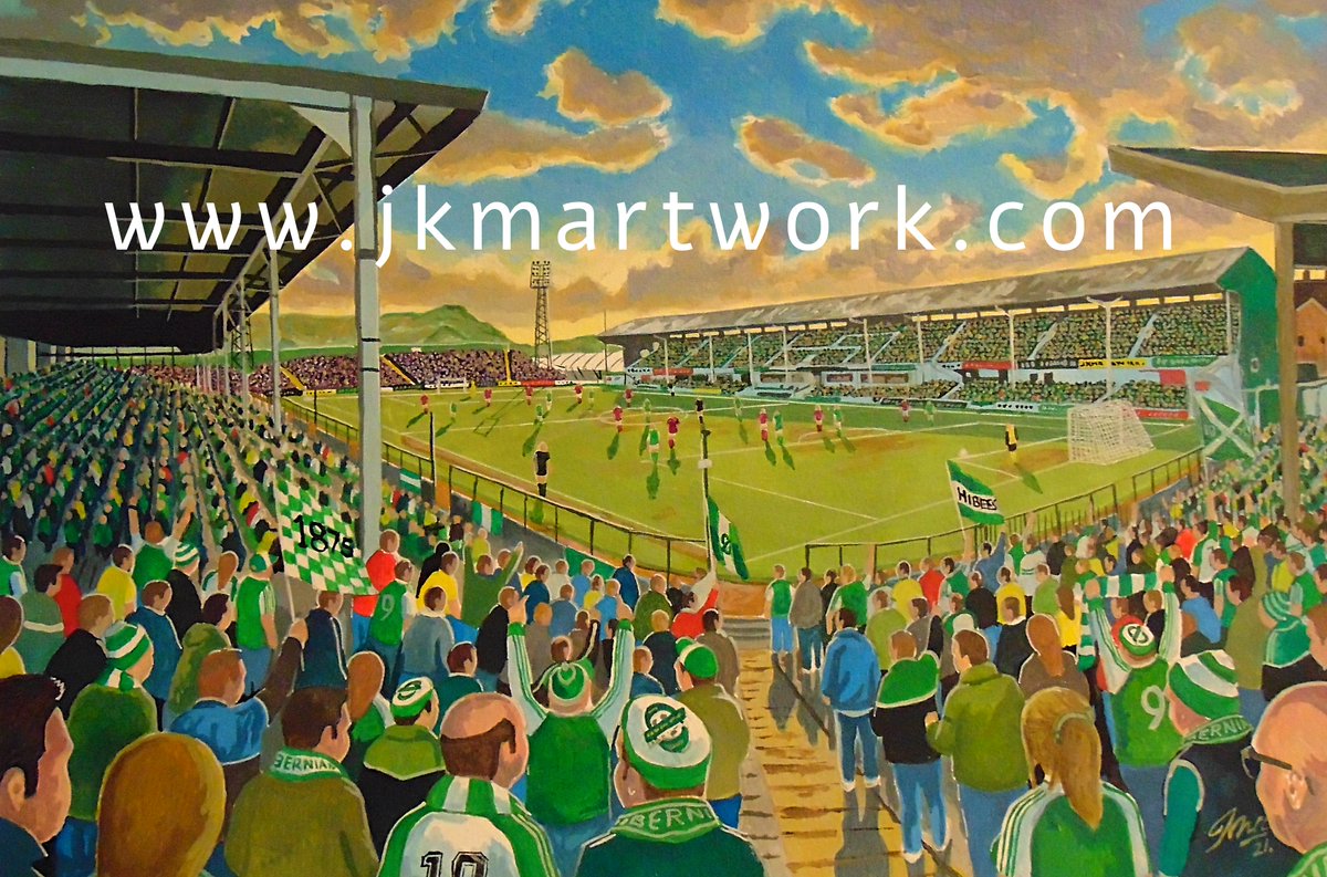 's tweet image. hi @dothebartman1 @HibsClass @hibsboy69 @hibernianpins @NESH_Hibs @alanstubbs_6 @hibsprogrammes @HibeesBounce painting ive done of #hibs #easterroad #yesteryear ,prints are just £15 a3 size @ jkmartwork.com RT's appreciated