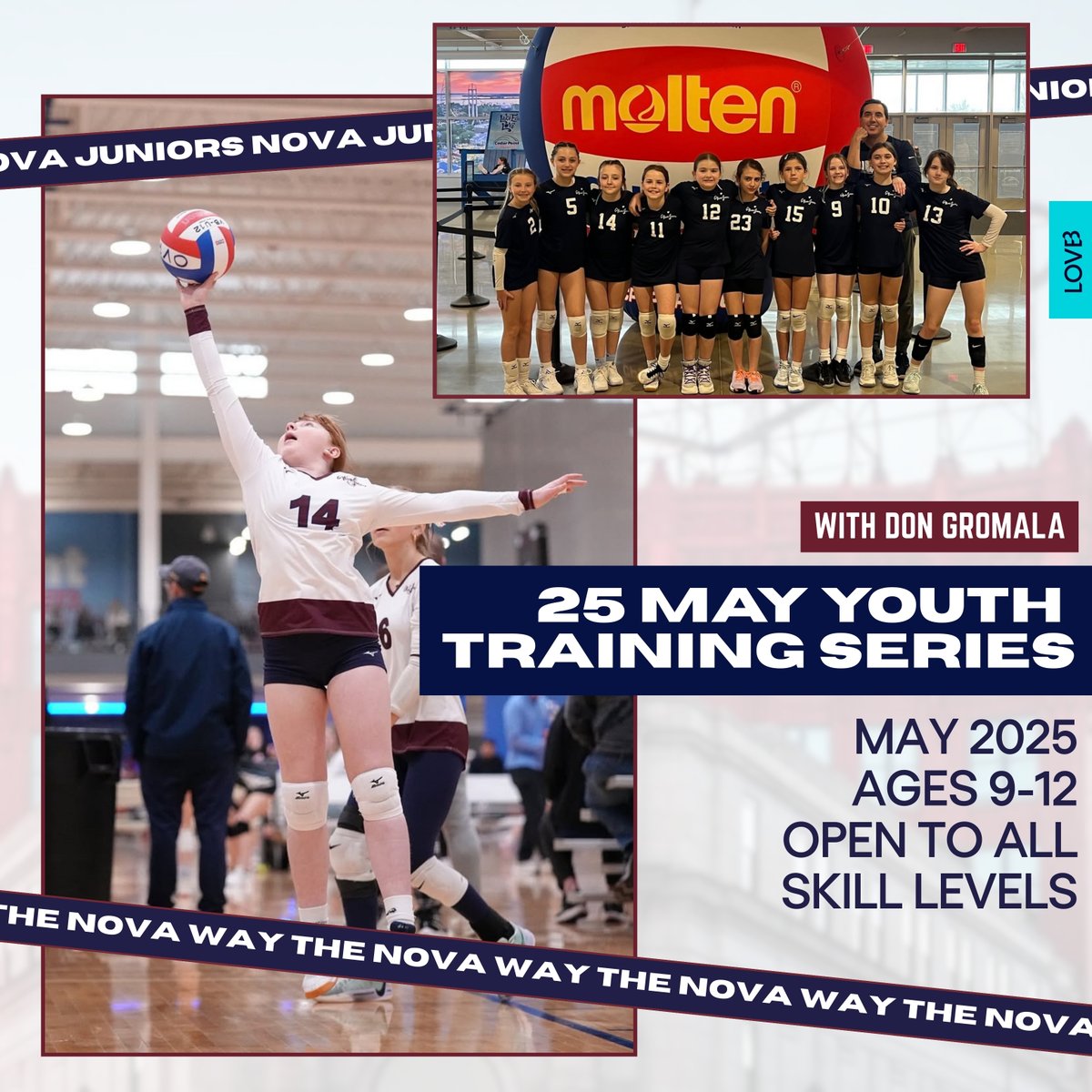 Just two weeks away! 

Come train the NOVA way with Don Gromala at our May Youth Training Series! Perfect for all skill levels!  Build your volleyball skills in a fun, supportive environment. Check out the link below for more details and register to train the NOVA way today!