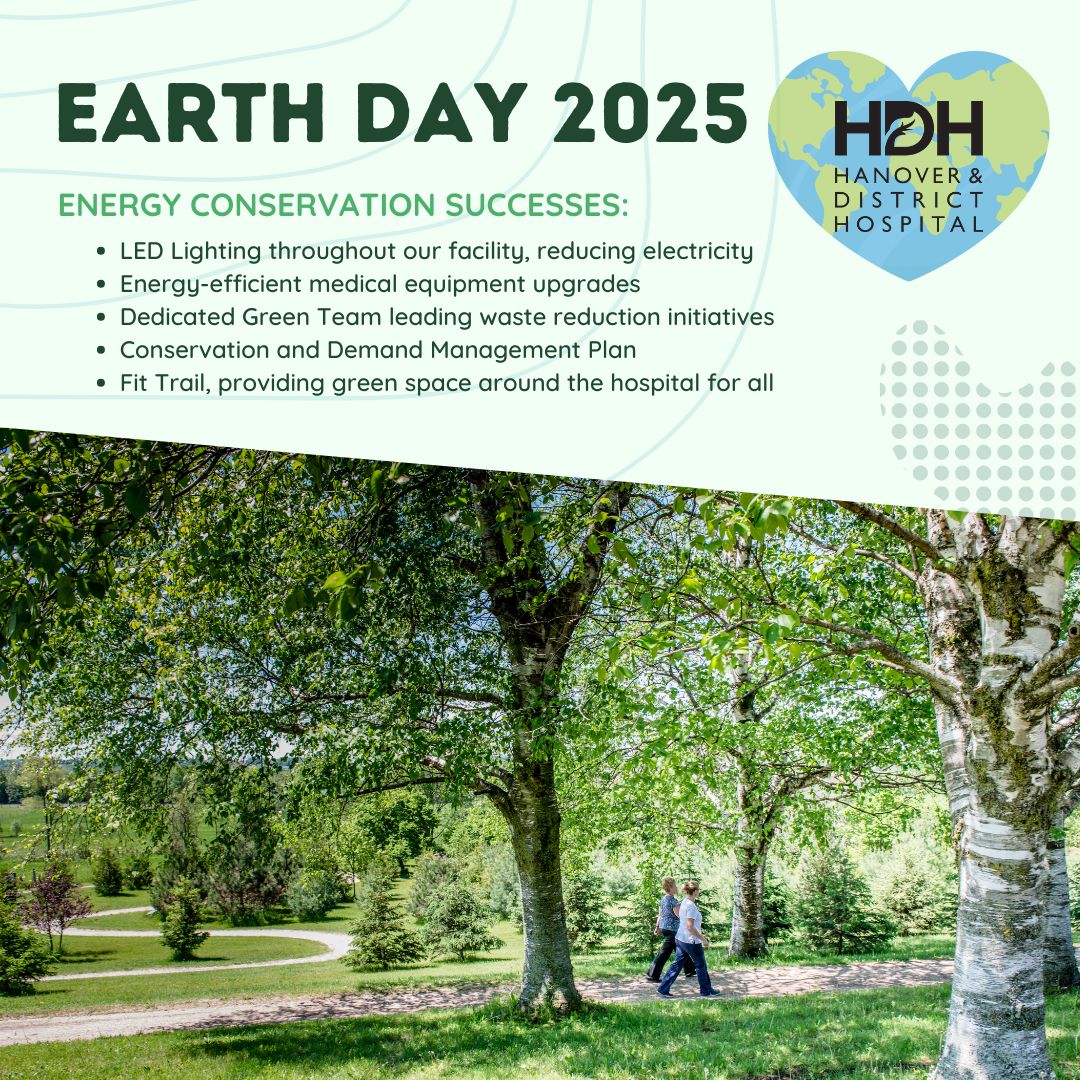 At HDH, caring for our environment goes hand-in-hand with caring for our patients!

Our conservation efforts have reduced electricity use by 3% and natural gas by 13%, cutting greenhouse gas emissions by 12%!

Enjoy our Fit Trail—where healing and nature connect.

#EarthDay2025