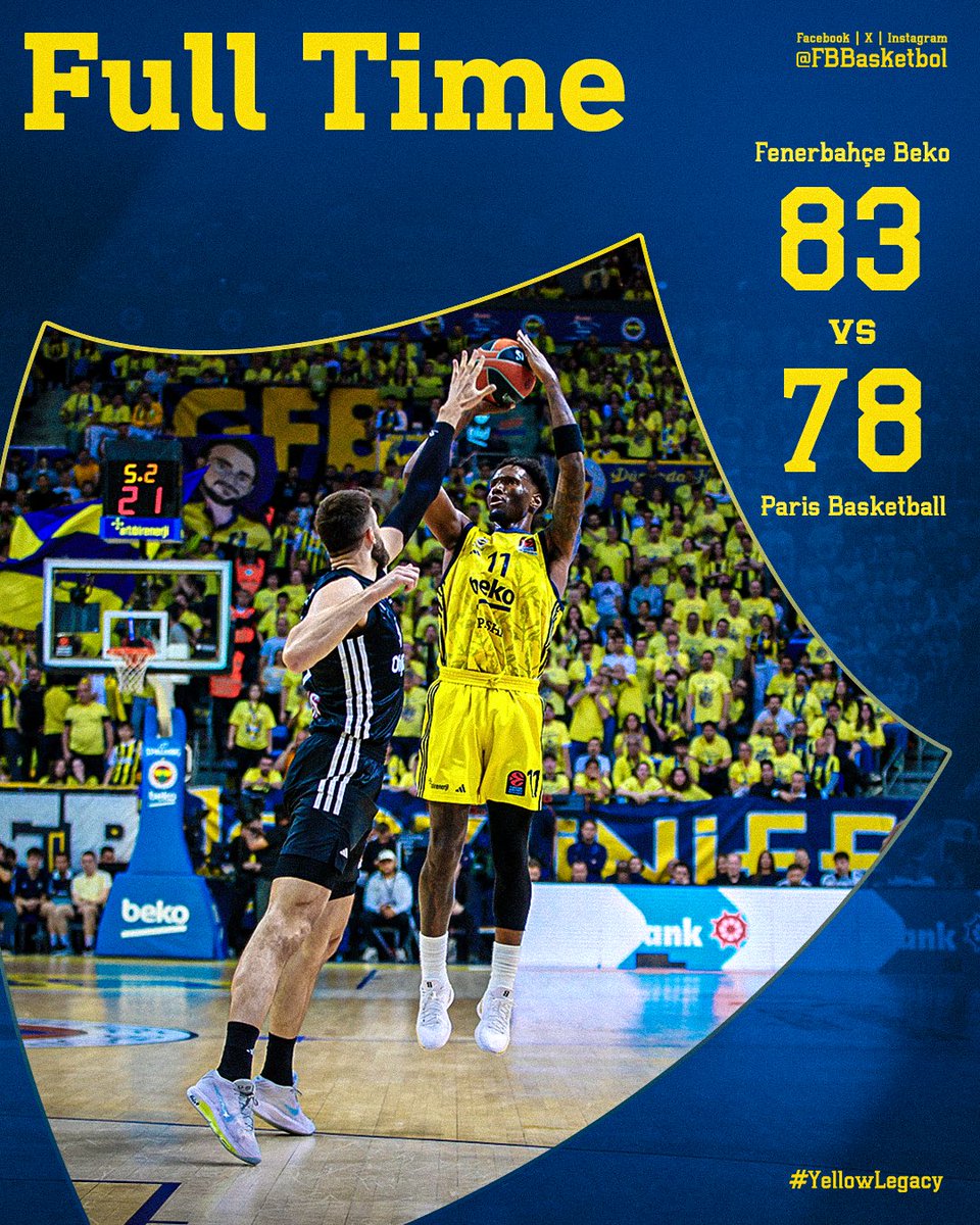 Playoff serisinde 1-0 öne geçiyoruz! 💪

Bravo Takım! 👏

Maç Sonucu | Fenerbahçe Beko 🆚 Paris Basketball: 83-78

Skor dağılımımız: Baldwin 15, Hayes-Davis 14, Hall 13, Biberovic 11, McCollum 11, Colson 10, Birch 6, Pierre 3. #YellowLegacy