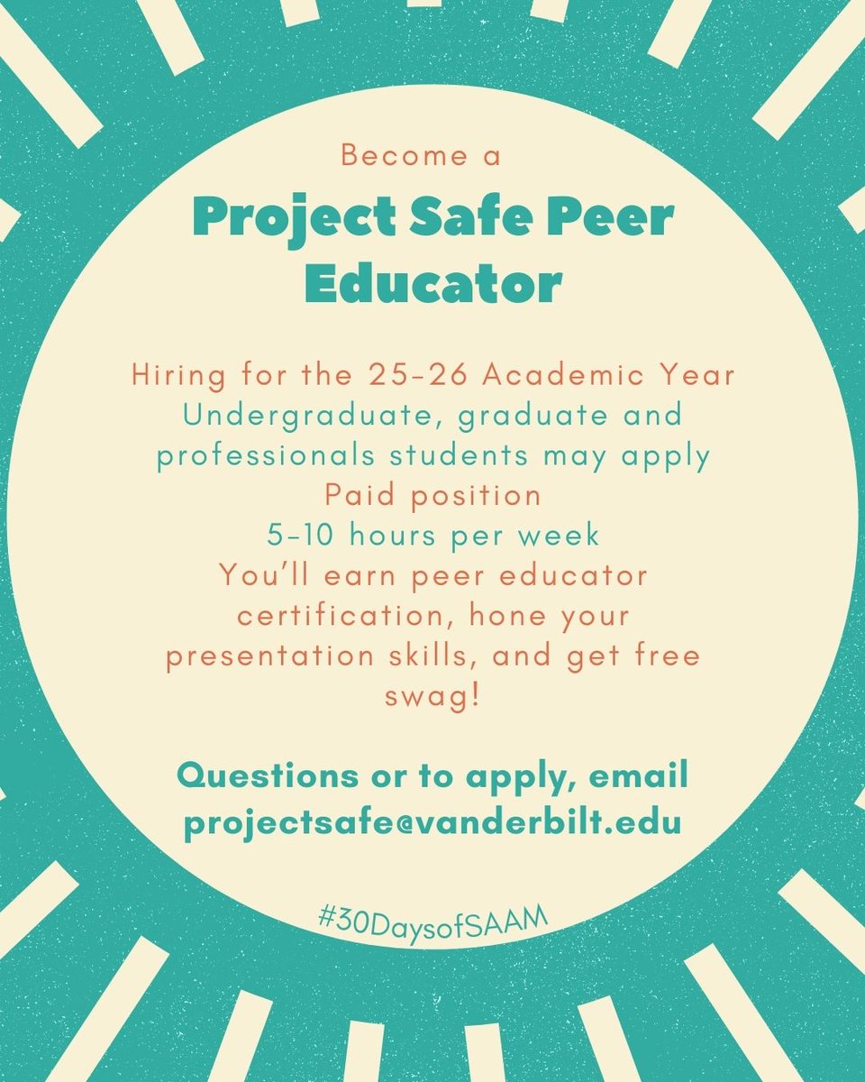 VUProjectSafe's tweet image. We&apos;ve got some food for thought for the summer! If you&apos;re looking for an opportunity for the 25-26 academic year, we have open Peer Educator positions available! #LookingAhead #30DaysofSAAM @nsvrc