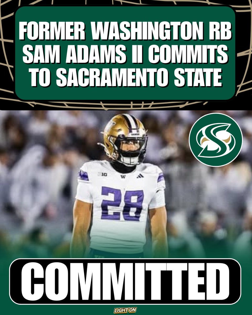 LIGHT ON COLLEGE SPORTS (@lightonsports) on Twitter photo Sacramento State lands a commitment from former Washington running back Sam Adams II. ๐
#GoGoSacramento <a href="/SamAdamsII/">Sam Adams II</a> Sacramento State lands a commitment from former Washington running back Sam Adams II. ๐
#GoGoSacramento <a href="/SamAdamsII/">Sam Adams II</a>