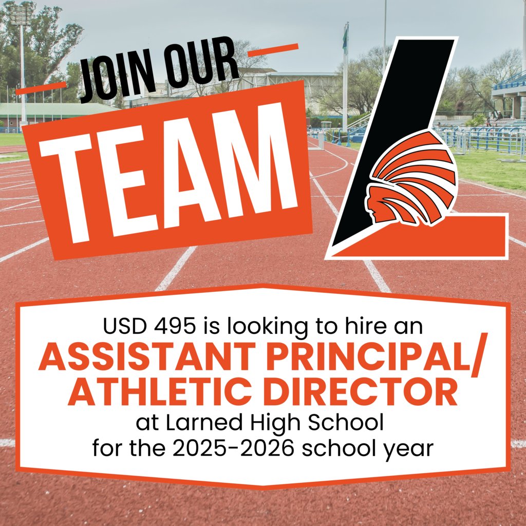 We're looking for our next Assistant Principal/Athletic Director at Larned High School! If you're interested in leading our students and our athletic programs—we’d love to hear from you. 🧡🖤

Details + application: usd495.schoolspring.com/?jobid=5104211 #larnedpride