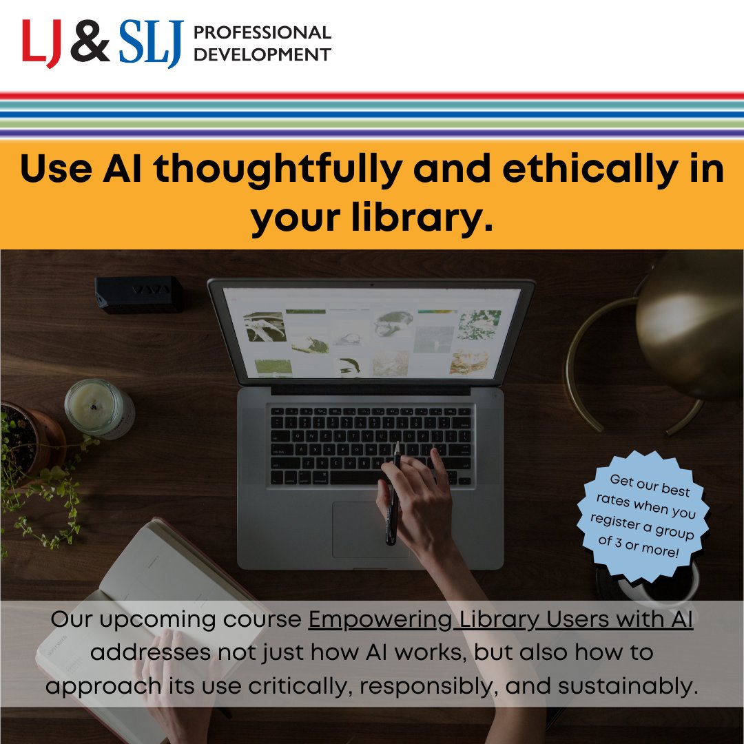 LJ_SLJEvents's tweet image. 📚 Learn how to talk about AI with patrons, use it responsibly in programs, and enhance library services—without losing the heart of your work. You won't want to miss this. Register today! #AIinlibraries
📅 Wednesday, May 28, 2025
⌚ 12:00 to 4:50 pm
🔗 hubs.la/Q03jn8910