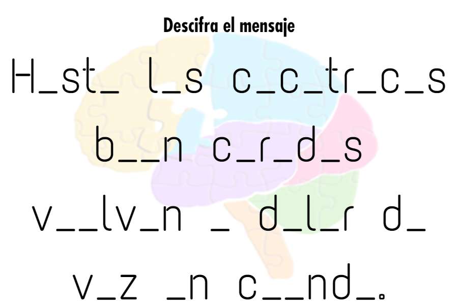 ¿Cuánto tardas en descifrar el mensaje oculto? Más desafíos en nuestra web. La solución en ejerciciosmemoria.com/descifra-el-me…