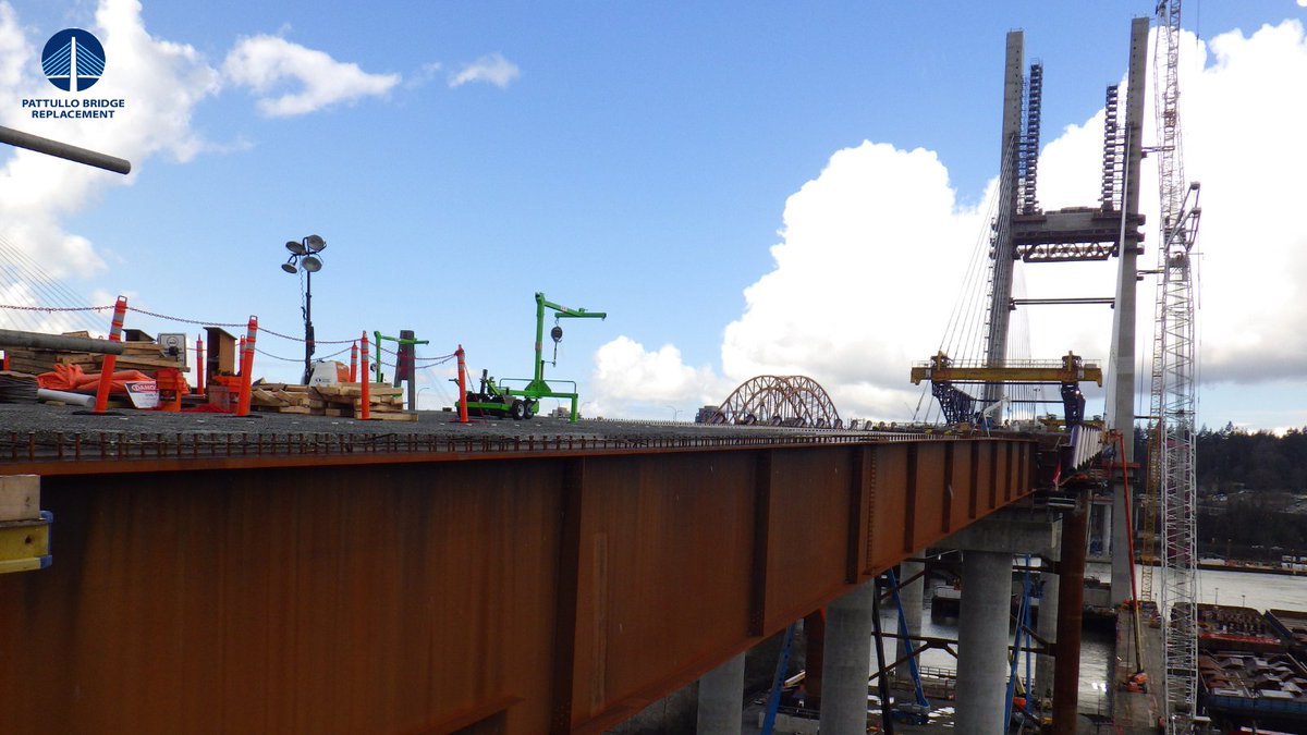 Pattullo Bridge Replacement (@pattulloproject) on Twitter photo Here’s a close-up view of the bridge’s south approach in <a href="/CityofSurrey/">City of Surrey</a>.
To build the on-land bridge deck, large steel beams called girders are installed to connect the bridge foundations. Once the girders are in place, precast concrete deck panels are installed on top. Here’s a close-up view of the bridge’s south approach in <a href="/CityofSurrey/">City of Surrey</a>.
To build the on-land bridge deck, large steel beams called girders are installed to connect the bridge foundations. Once the girders are in place, precast concrete deck panels are installed on top.