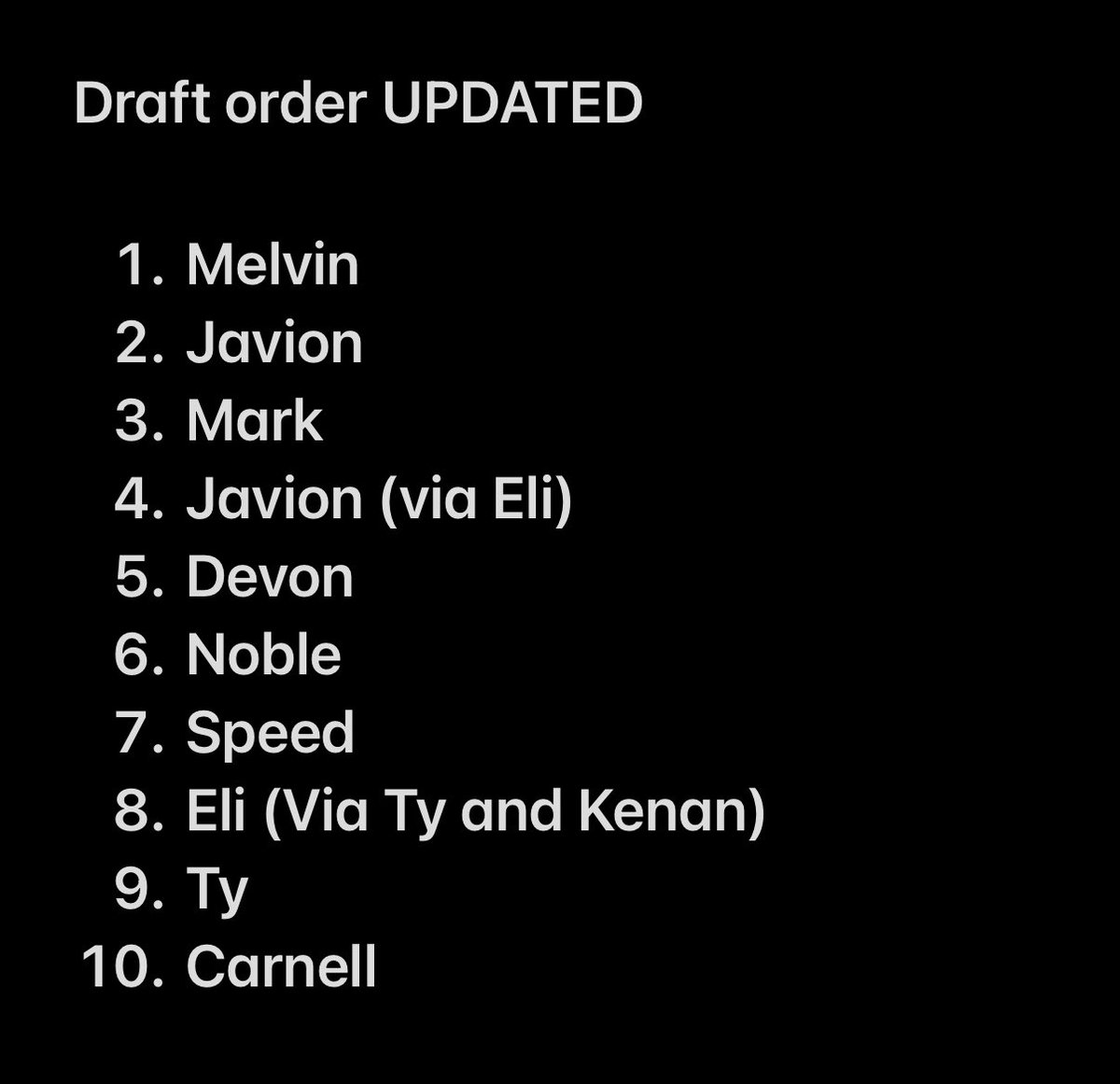 MorehouseFL's tweet photo. Updated Rookie Draft Order https://t.co/SCgHHWLEvr