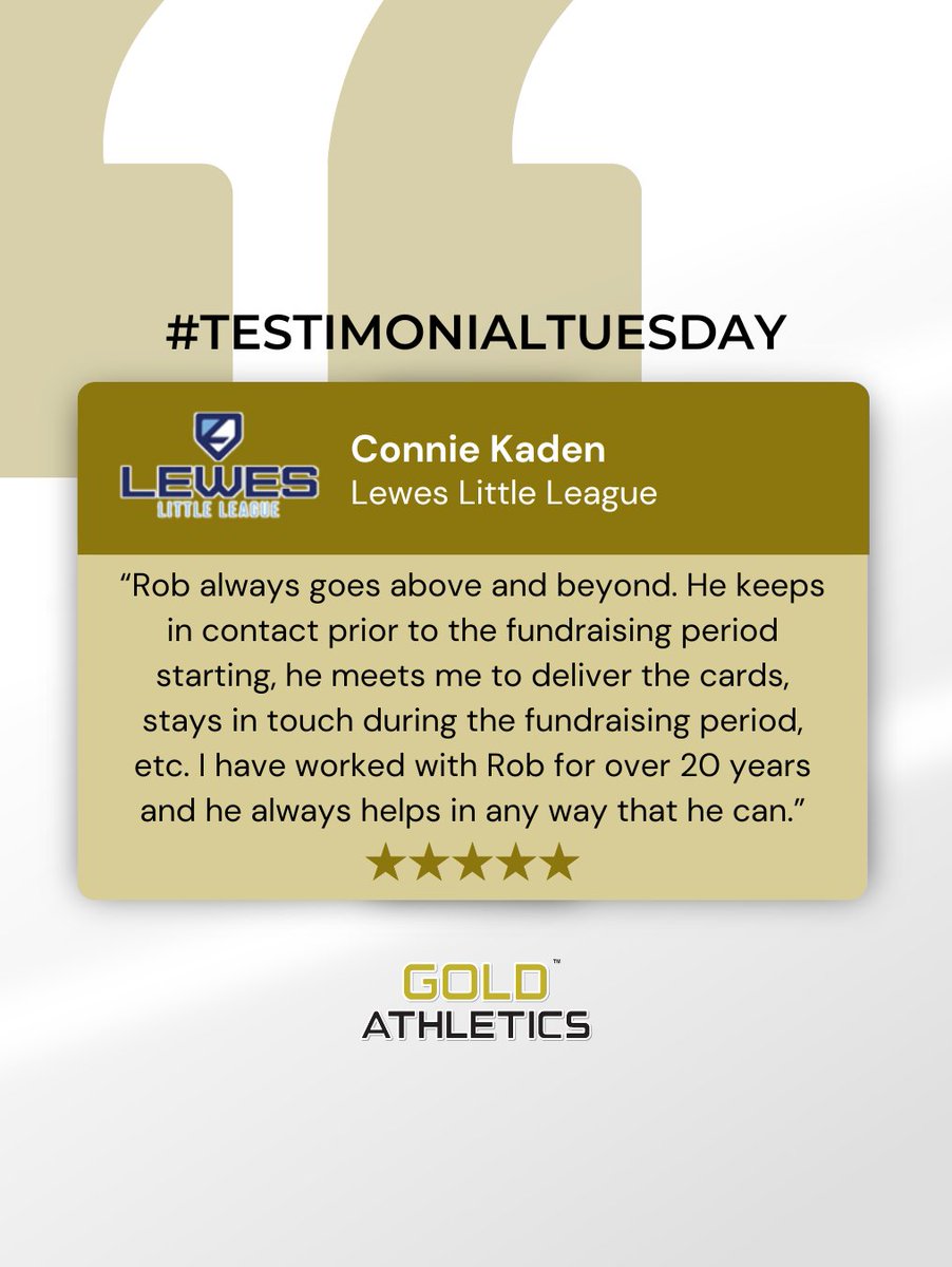 Gold Athletics (@goldathletics) on Twitter photo Over 20 years strong 💪 and still crushing it! #LewesLittleLeague knocked it out of the park once again with their #GoldCard fundraiser and had nothing but love for Rob and Gold Athletics! ⚾️ #TestimonialTuesday <a href="/RobGoldMDDE/">Rob Lunenfeld</a> <a href="/LewesBaseballLL/">Lewes Little League</a> Over 20 years strong 💪 and still crushing it! #LewesLittleLeague knocked it out of the park once again with their #GoldCard fundraiser and had nothing but love for Rob and Gold Athletics! ⚾️ #TestimonialTuesday <a href="/RobGoldMDDE/">Rob Lunenfeld</a> <a href="/LewesBaseballLL/">Lewes Little League</a>