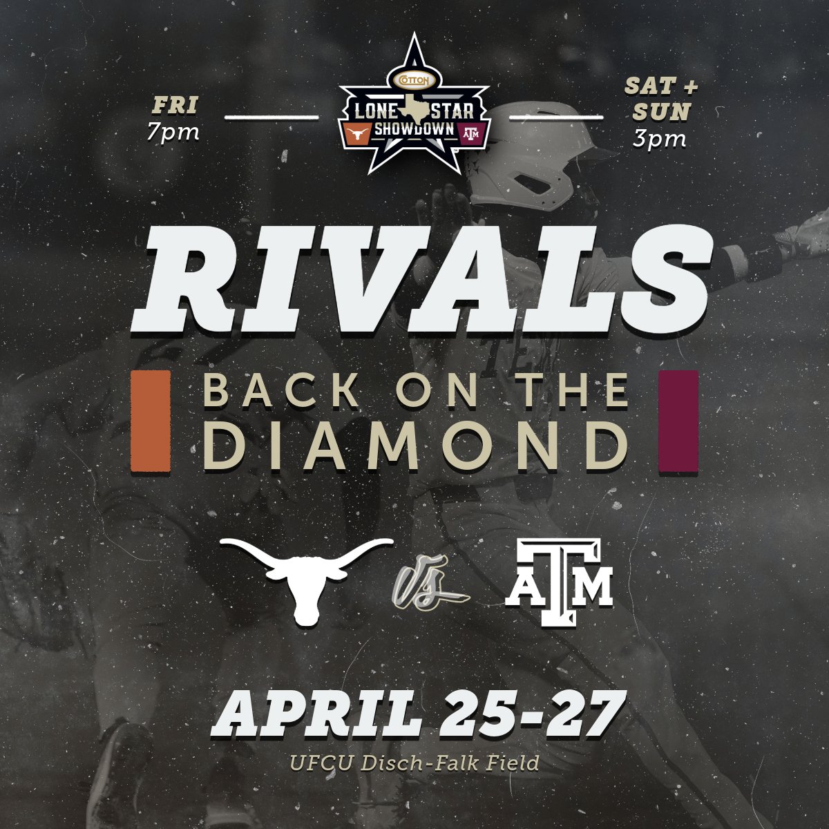 The Lone Star Showdown is back on the diamond as @texasBaseball and @aggiebaseball go head-to-head at UFCU Disch–Falk Field. ⚾ Mark your calendars—this is one series you won’t want to miss. #LoneStarShowdown #CottonXLoneStarShowdown