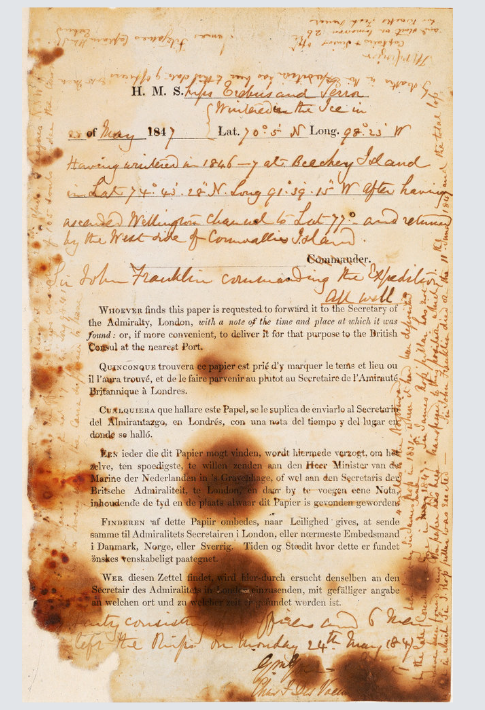 CaptFitzjamesRN's tweet photo. On 25 April 1848, Captain Fitzjames wrote an addition to what is now known as the Victory Point Note. As per Captain Crozier's one-sentence contribution, they would start the next day for Back's Fish River. This is the last known written record of the Franklin Expedition. [RMG] https://t.co/uTyTkPr2zQ