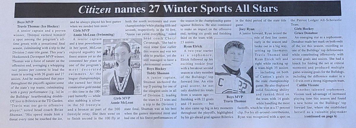 Kevin Praik (@praikjournalist) on Twitter photo Congratulations to the Canton Citizen Winter Sports MVPs.
Girls: <a href="/SwimCanton/">Canton Dolphins Swim Team</a>'s Annie McLean
Boys: <a href="/CantonHSHockey/">CHS Bulldogs Hockey</a>'s Travis Thomas Congratulations to the Canton Citizen Winter Sports MVPs.
Girls: <a href="/SwimCanton/">Canton Dolphins Swim Team</a>'s Annie McLean
Boys: <a href="/CantonHSHockey/">CHS Bulldogs Hockey</a>'s Travis Thomas