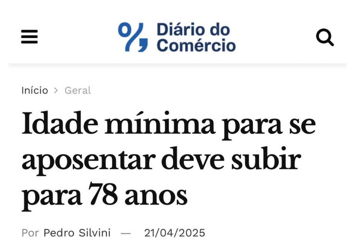 ZattarRafael's tweet photo. Idade mínima pra se aposentar: quase 80 anos.
Parece piada, mas é verdade. E se a gente parar pra pensar, não é tão surpreendente assim… O sistema de aposentadoria no Brasil (o famoso INSS) já vem há anos mostrando sinais de que não dá conta de sustentar tanta gente se aposentando por tanto tempo.

O que tá acontecendo?

Segue o fio…