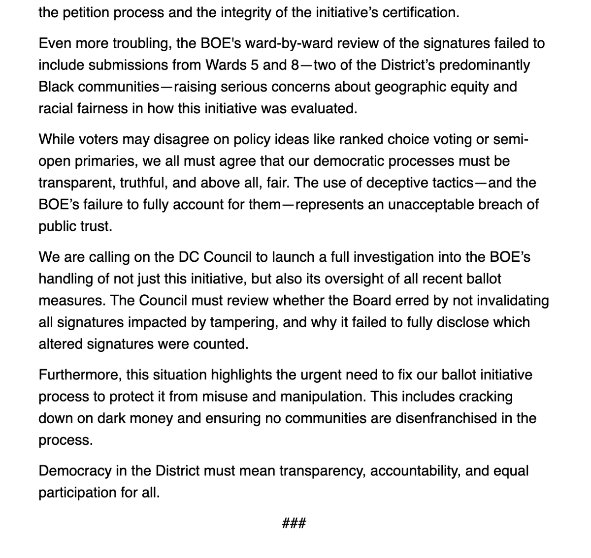<a href="/DCDemocrats/">DC Dems</a>  Calls for Full Investigation Into “Make All Votes Count DC” Ballot Initiative Misconduct.