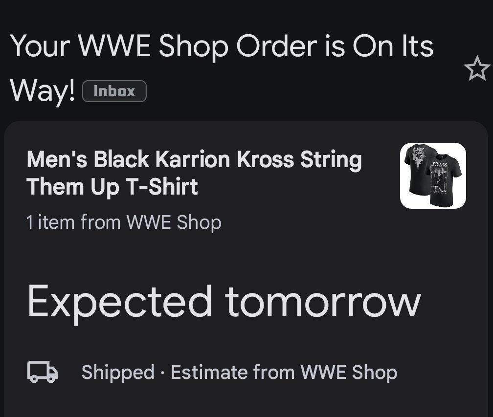 HEELKelc's tweet image. I just ordered the second to LAST SHIRT this morning, and already it&apos;s ETA is tomorrow. Good stuff @WWEShop .🙏🏾

#TheEndIsHere    #FallAndPray ✝