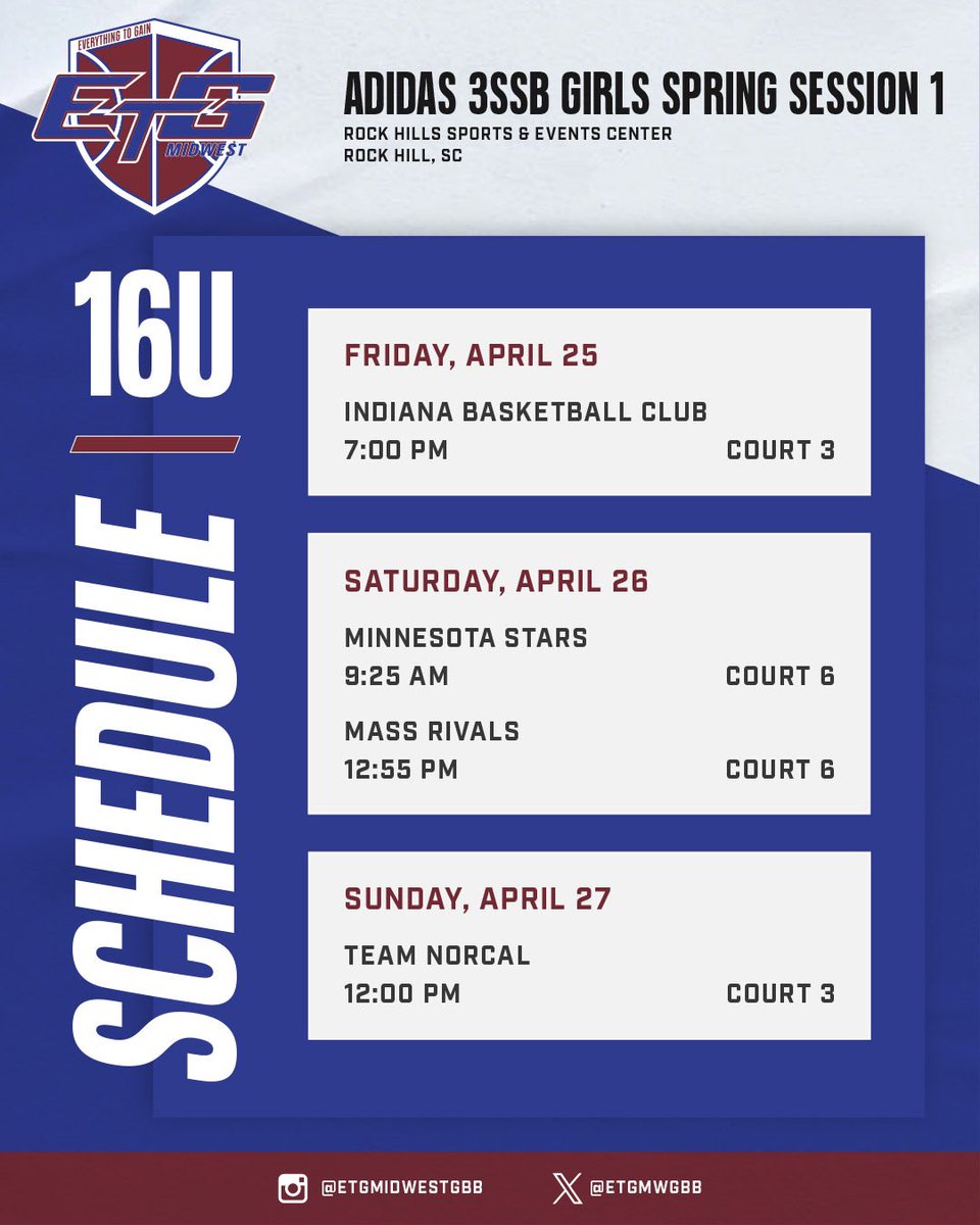 ETG Midwest Elite Girls 3SSB (@etgmwgbb) on Twitter photo Come Check out our 16’s this Weekend in Rock Hill, SC for Session 1 of <a href="/3SSBGCircuit/">3Stripes Select Basketball Girls Circuit</a>‼️ Come Check out our 16’s this Weekend in Rock Hill, SC for Session 1 of <a href="/3SSBGCircuit/">3Stripes Select Basketball Girls Circuit</a>‼️