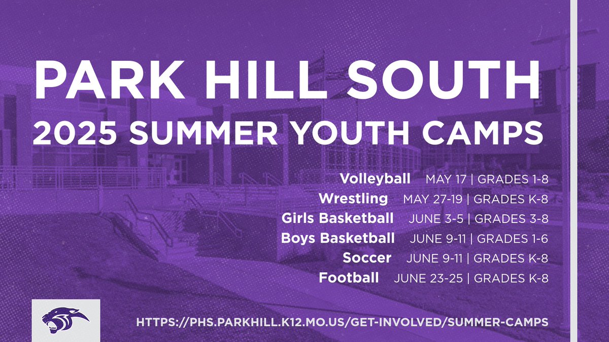 Mark your calendars!

Summer Youth Camp (K-8), High School Weights and Conditioning, and High School Team Camp (9-12) information can be found at: phs.parkhill.k12.mo.us/get-involved/s…

Go South!