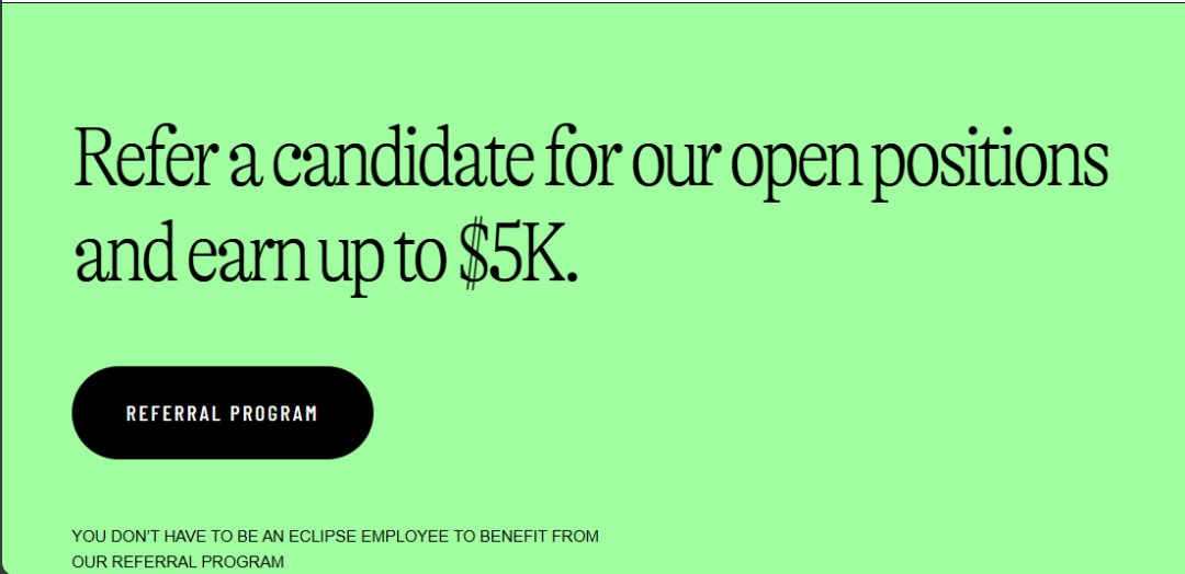 Oyenmaa's tweet photo. UNLOCKING ANOTHER LIQUIDITY OPPORTUNITY ON @EclipseFND

Two days ago I talked about $BITZ Mining, @werm_fun and @asclubnft as goldmine opportunities, today let's talk about eclipse's Grant and Career programme as another window.
Eclipse supports talented developers and innovative projects launching on the Eclipse mainnet by offering ecosystem grants. These grants provide financial help, engineering know-how, and marketing support so that great ideas can grow within a safe and secure ecosystem. This approach is backed by rigorous audits, fraud proofs, and forced inclusion methods, and is part of the broader strategy led by @Alucard_eth.

OPEN ROLES
Eclipse Labs is building its team and hiring for several positions. Available roles include:
• Growth Engineer  
• Marketing Lead  
• People Operations Manager  
• DeFi / Capital Markets Lead  
• Product Manager  
• Performance Research Engineer  
• Senior Protocol Engineer  
• Lead DevOps Engineer

If interested, you can apply at https://t.co/Ag3hOFTCby. There’s also a referral program whereby you refer a qualified person who gets hired, you could earn up to $5K!

PERKS & BENEFITS OF THE ABOVE ROLES
Eclipse Labs offers a range of benefits and awesome perks:
• Medical, dental, and vision coverage to keep you healthy  
• Competitive compensation with top-percentile base salary and equity  
• A strong team culture with regular inclusive events  
• Generous 401(k) matching for both traditional and Roth plans  
• Triannual offsites where employees gather from around the globe  
• A remote-first model that welcomes talent from anywhere.                                                                                      That's all for today, I'd continue digging for other income generating prospects on @EclipseFND ecosystem you might not know of, so follow me if you wish not miss out🥳