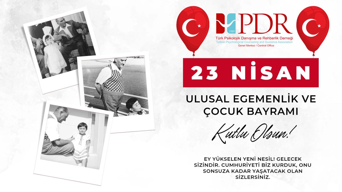 Türkiye Büyük Millet Meclisi'nin açılışı ve Ulu Önder Mustafa Kemal Atatürk'ün yüce milletimize ve tüm dünya çocuklarına armağan ettiği; 23 Nisan Ulusal Egemenlik ve Çocuk Bayramı kutlu olsun!

#23Nisan

<a href="/turkpdrdernegi/">Türk PDR Der- Psikolojik Danışma ve Rehberlik</a>