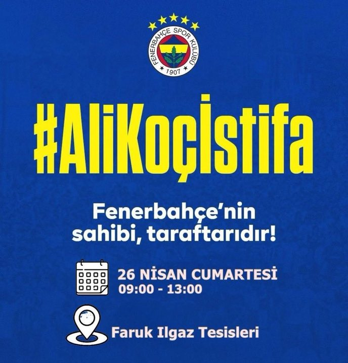 Fenerbahçe taraftarı, yönetimi istifaya davet etmek için Faruk Ilgaz tesislerinde buluşacak.

 #FeneriçinDivana