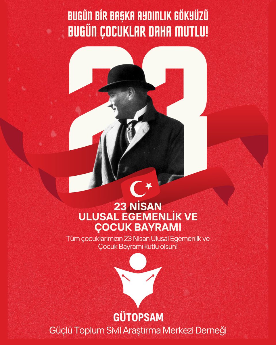 gutopsam's tweet photo. BUGÜN BİR BAŞKA AYDINLIK GÖKYÜZÜ
BUGÜN ÇOCUKLAR DAHA MUTLU!
Tüm Çocuklarımızın
23 Nisan Ulusal Egemenlik ve Çocuk Bayramı kutlu olsun!
@gutopsam https://t.co/dzyjySPdZw
