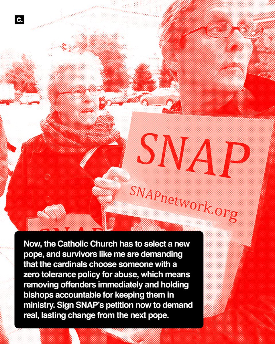 Change's tweet image. As the Catholic Church prepares to select a new pope, survivors are demanding that the next leader enforce a true zero tolerance policy on abuse.

Mary Dispenza is a member of the Survivors Network of those Abused by Priests (SNAP), which has launched a petition calling on the…