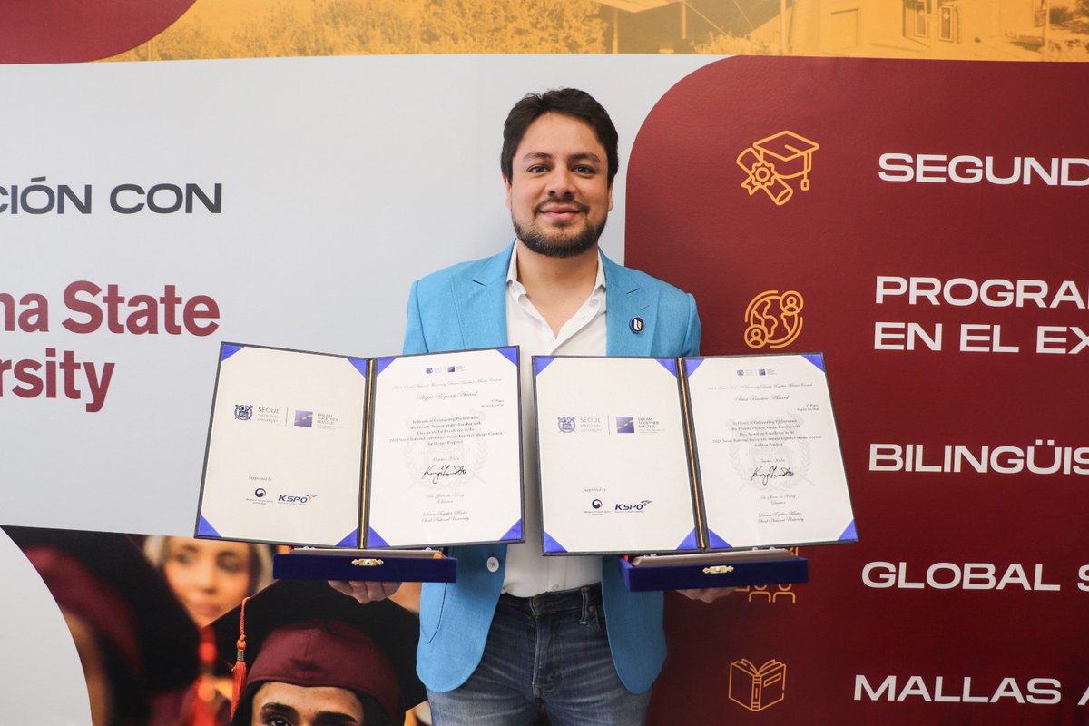 UIDE's tweet photo. 🏆 #OrgulloUIDE | Martín Ávila, director de nuestra Maestría en #GestiónDeportiva, obtuvo el 3er lugar en el prestigioso concurso Dream Together 2024 en Corea del Sur 🇰🇷. 

Su propuesta destacó entre participantes internacionales. 

Revisa los detalles 👉 https://t.co/5APqtY7bHv https://t.co/ehPP46akN7
