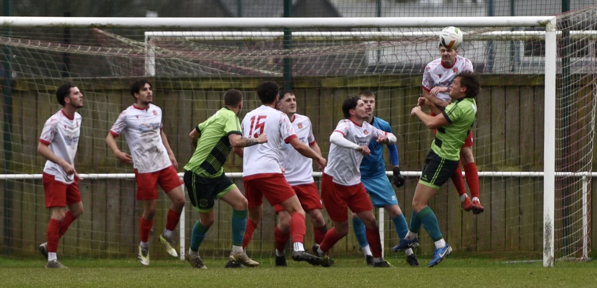 Goalmouth action during the United Counties League clash between Skegness Town (white shirts) and Lincoln United.  More photos have been posted on my Facebook page facebook.com/nigel.west.129