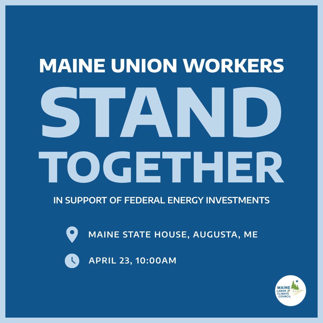 ME_LaborClimate's tweet image. Maine’s union workers are standing together and calling on Congress to preserve federal energy tax credits that are making a difference for working Mainers.
Join us at the Maine State House on April 23, 10:00am. ⬇️
actionnetwork.org/events/working…