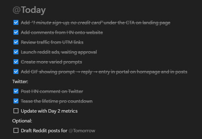 George (@seailz) on Twitter photo 🌍 Day 2 is up! Slower day for storied.email today, but the goal was app updates.
Almost everything checked off the list today!
- 23 visitors to the site
- No signups
🎉Launching Thursday on <a href="/ProductHunt/">Product Hunt 😸</a>!
#saas #buildinpublic #buildinginpublic #journal #journalling 🌍 Day 2 is up! Slower day for storied.email today, but the goal was app updates.
Almost everything checked off the list today!
- 23 visitors to the site
- No signups
🎉Launching Thursday on <a href="/ProductHunt/">Product Hunt 😸</a>!
#saas #buildinpublic #buildinginpublic #journal #journalling