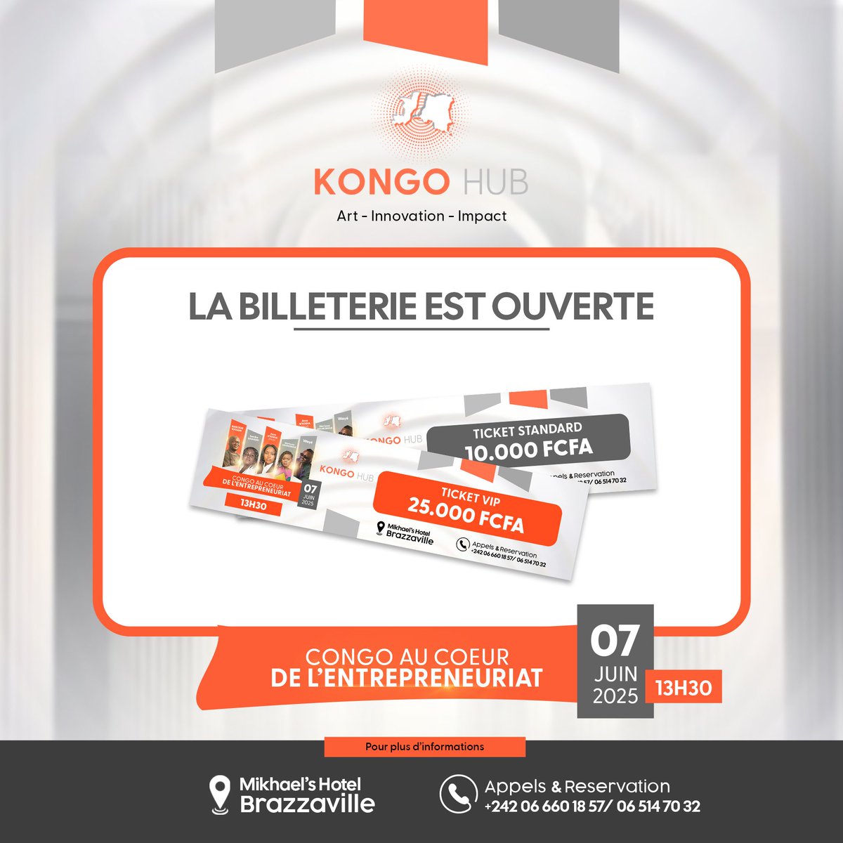 kongohub's tweet photo. Hey Brazzaville ! 🇨🇬

La billetterie pour le Salon Kongo Hub – 7 juin est OUVERTE !  
Foncez, les places partent vite et on vous prépare plein de surprises!  
Networking, innovation, vibes 100% locales… Tu ne veux pas manquer ça.
Réserve ta place maintenant . https://t.co/TFyb8R3QJn