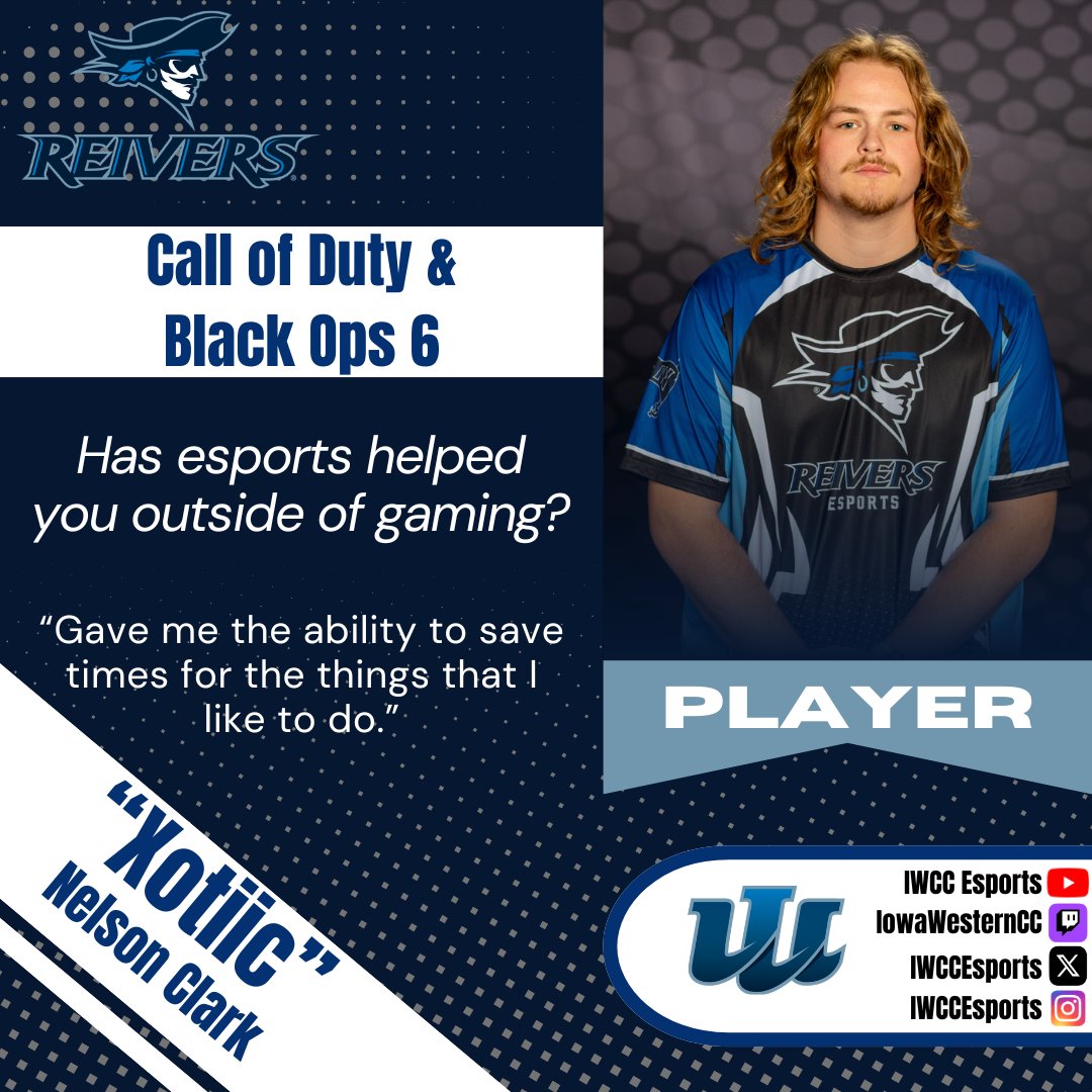 Set sail everyone! Here we have our Call of Duty &amp; Black Ops 6 Esports players, Nelson Clark aka Xotiic!
#sailsup #goreivers #esports #iowawestern #iwcc #gaming #CallofDuty #BlackOps6