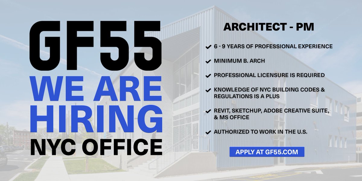 GF55 Architects (@gf55architects) on Twitter photo <a href="/Gf55Architects/">GF55 Architects</a> is looking for a skilled and experienced Project Manager to join our team of Architects.
Apply at gf55.bamboohr.com/careers/29
#hiring #jobopening #career #projectmanager #architect #GF55architects <a href="/Gf55Architects/">GF55 Architects</a> is looking for a skilled and experienced Project Manager to join our team of Architects.
Apply at gf55.bamboohr.com/careers/29
#hiring #jobopening #career #projectmanager #architect #GF55architects